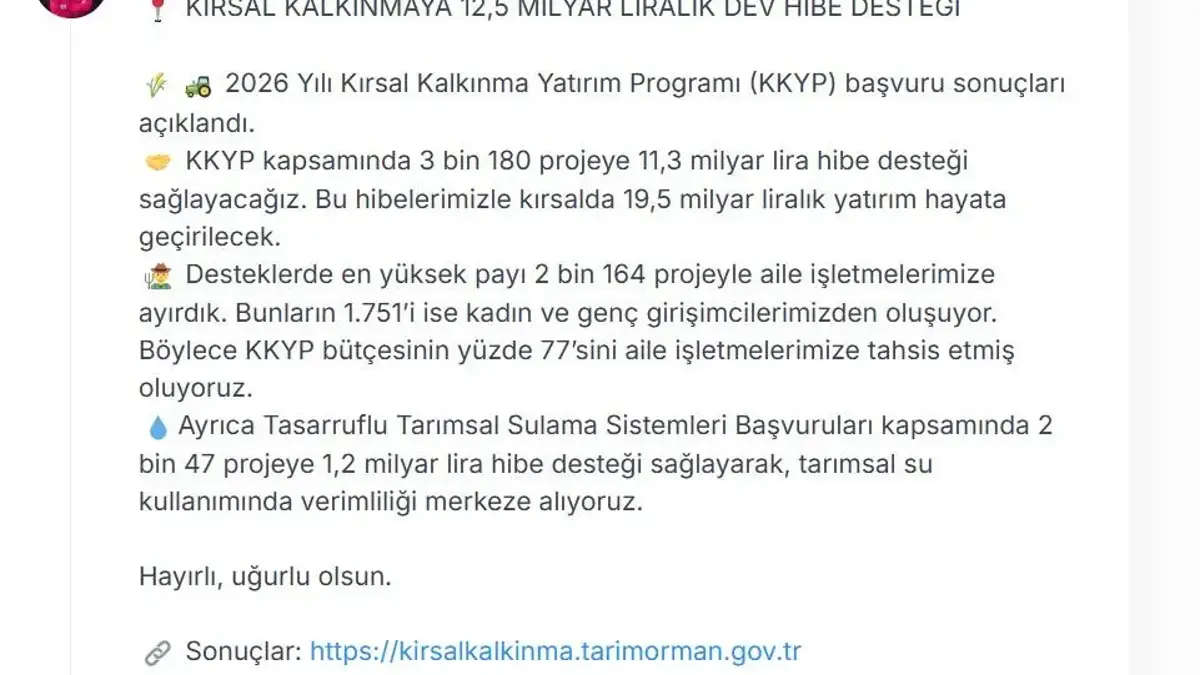 Turkey Allocates 12.5 Billion Lira for Rural Development Grants